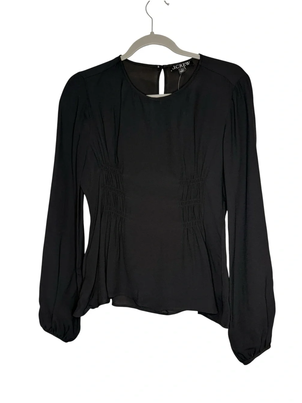 J. Crew Shirred Waist Chiffon Top in Black Size 8 NWT
